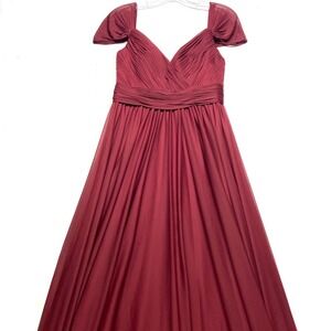 Kleinfeld Long Lace Bridesmaid Dress Womens 6 Cranberry Surplice Neck Bra Padded